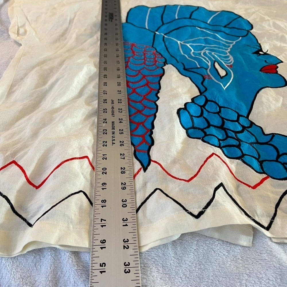 Debikol Exclusive Vtg Tunic L Linen Hand Painted Female Motif Eccentric Art 80's - Picture 6 of 8